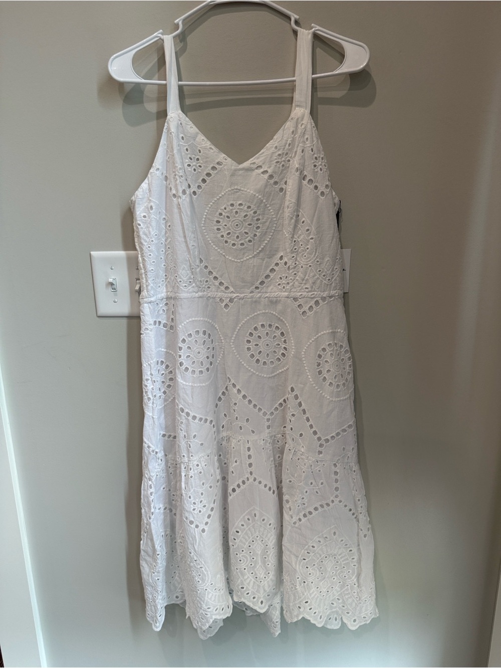 Japna White Eyelet Midi Dress with V-Neck Straps